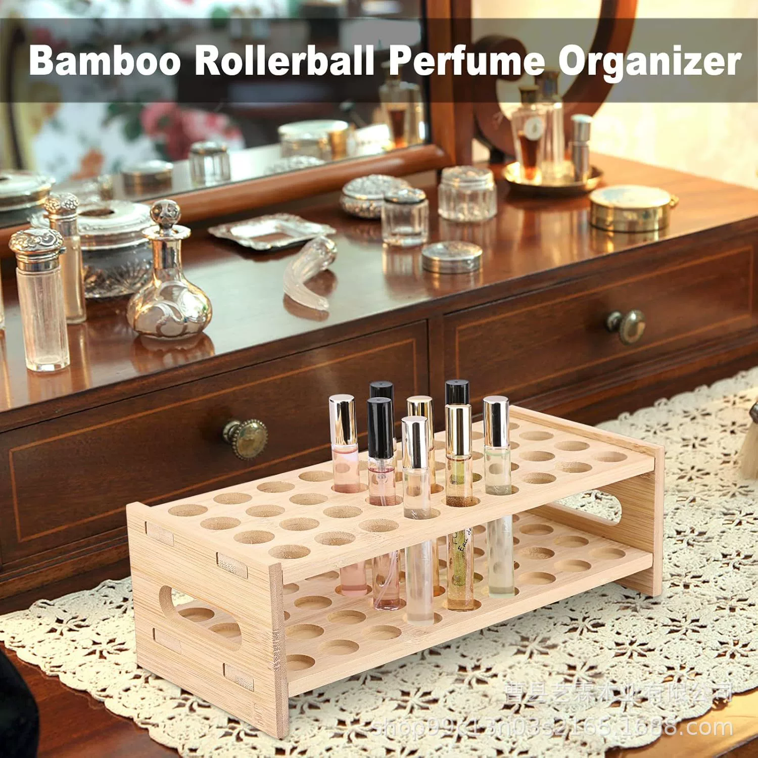 Деревянный держатель для пробирок, роликовый шарик, органайзер для духов, домашняя стойка для хранения духов с 36 отверстиями и ручкой, блеск для губ, дисплей для губной помады