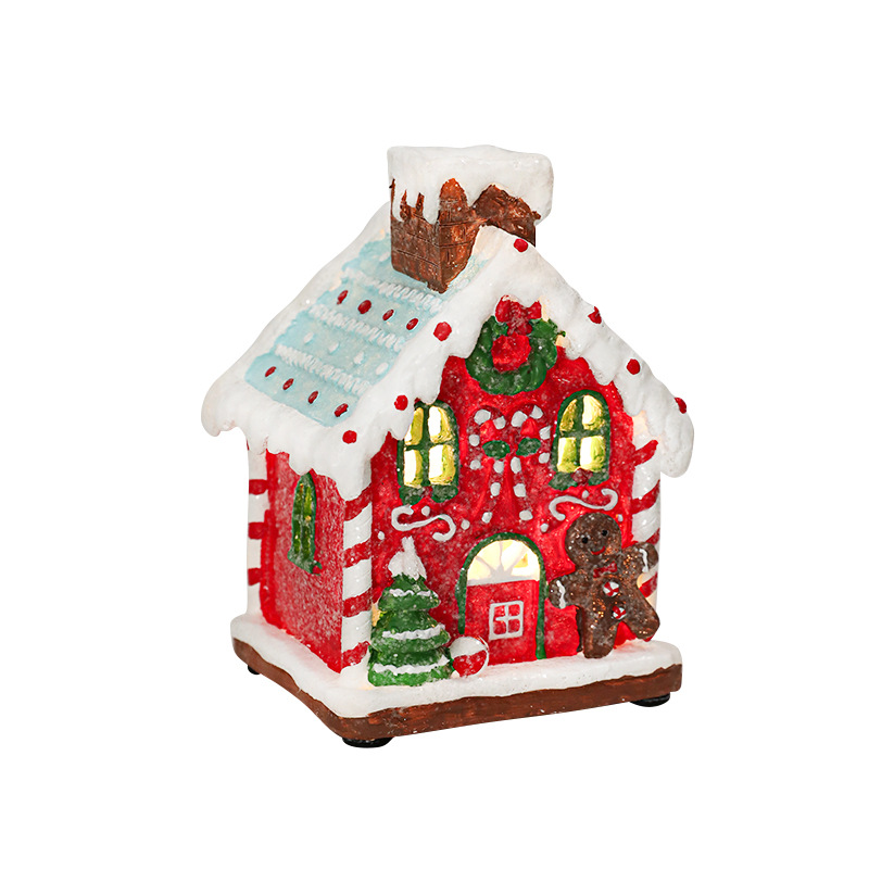 Resina transfronteriza casa de Navidad luminosa caja de música pan de jengibre hombre de nieve decoración de escritorio regalo decoración de dibujos animados