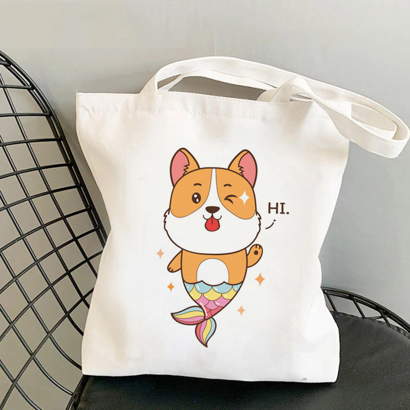 Cute Corgi Corgi Perro Perro Perro Impresión Canvas Bolsa de hombro Bolsa de mano de estudiantes en stock