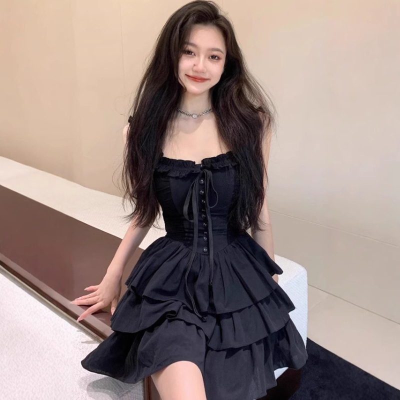 Sexy Little Black Dress French Square Collar Sling dress Women's Summer New Arrival Hepburn Style Princess Pontoon Dress