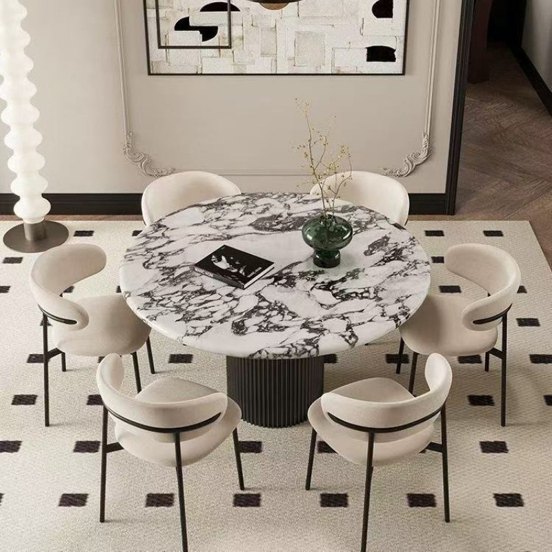 French Cream Style Bvlgari Slate Dining Table Rotating Telescopic Folding Waltz Dining Table Square to Round Dual-Purpose Table