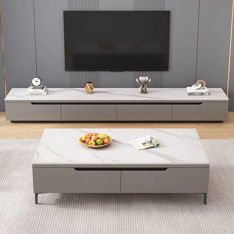 Simple Modern Gray Tv Cabinet Slate Light Luxury Tv Cabinet Coffee Table Combination Floor-Standing Model