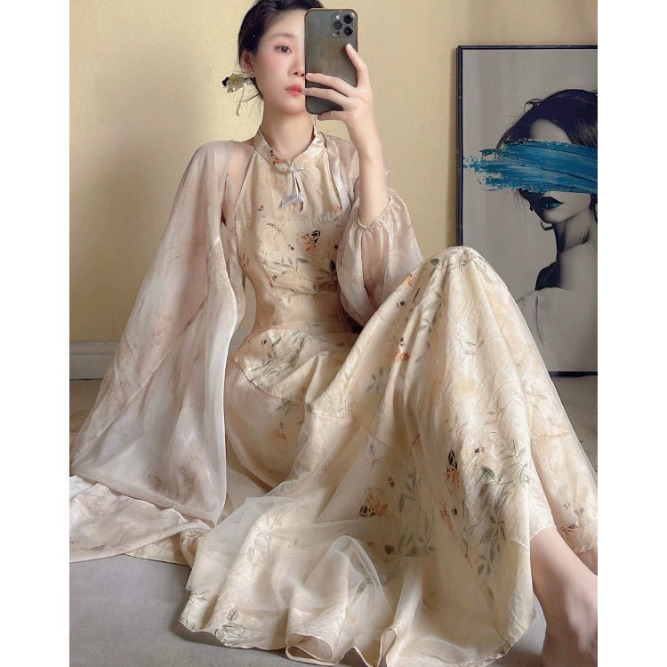 Новая Модифицированная юбка Cheongsam в китайском стиле Платье без рукавов с пряжкой небольшого размера 2023 Винтажная юбка для похудения с воротником на талии