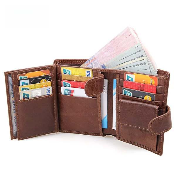 Vintage Coin Purse Wholesale Leather Wallet Men's Tri-fold Card Bag Short Cowhide Men's Wallet RFID Anti-theft Brush