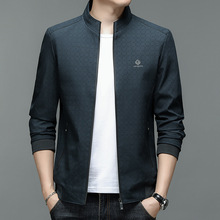 2025春秋新款中青年棒球领商务外套韩版时尚帅气格子印花夹克衫潮