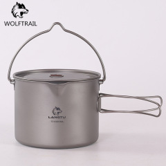 Pure Titanium Outdoor Camping Folding Titanium Cup Bowl 1.6L with Lid Hanging Pot Picnic Utensils Cookware Set Titanium Alloy Supplies