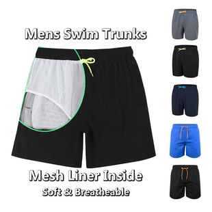 Amazon Men's Swimming Trunks Quick-Drying Boxer Loose Shorts 2024 New Double-Layer Short Hot Spring Swimming Trunks for Men
