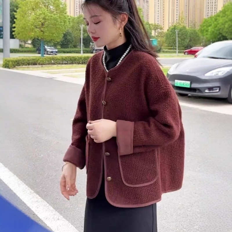 皮毛一体爆款小香风外套女2025秋季新款小个子休闲宽松羊羔毛上衣|undefined