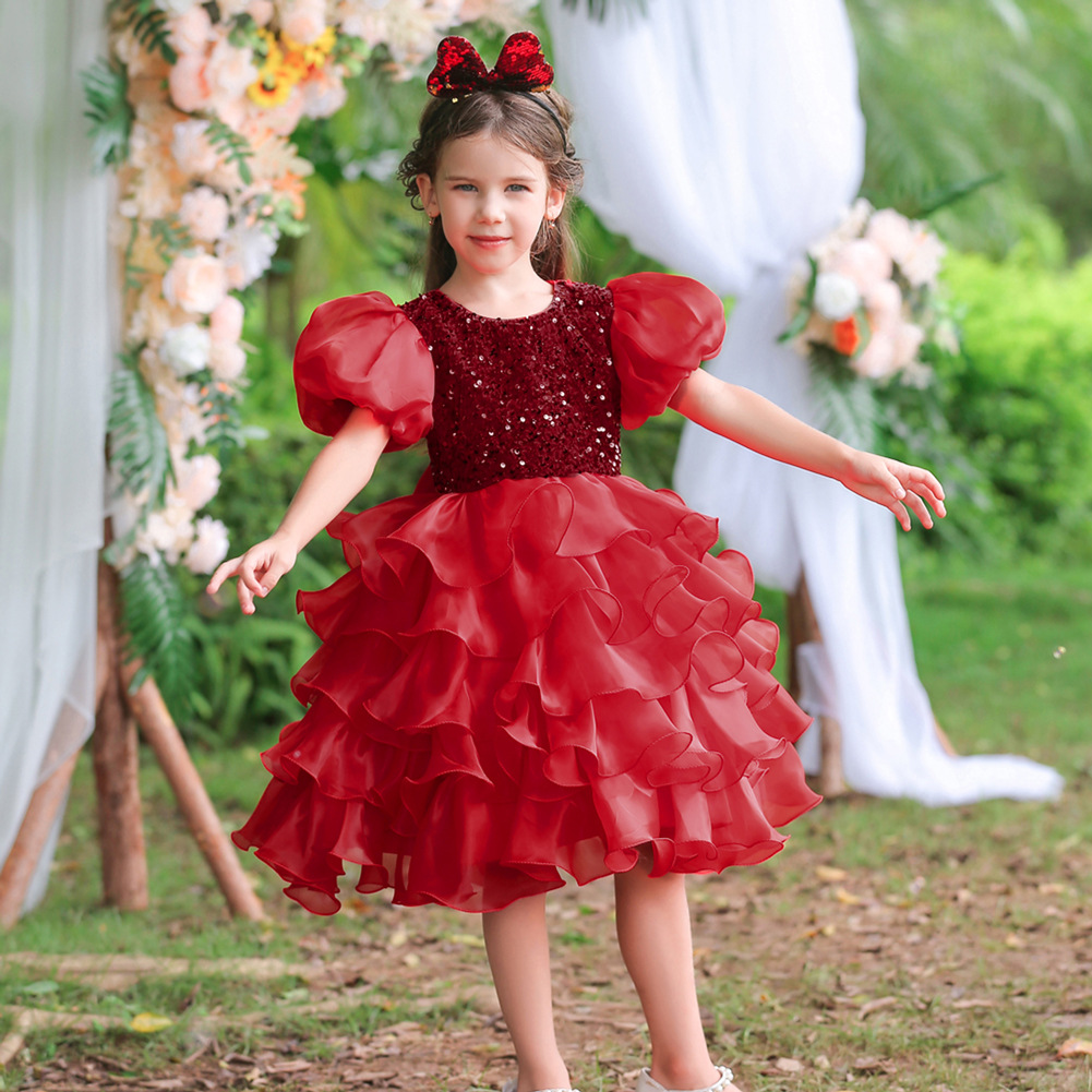thumbnail image 5 of Vestido de niña con falda de pastel, vestido de cumpleaños para niña de las flores, vestido de baile con lentejuelas, vestido de princesa, 5 of 6