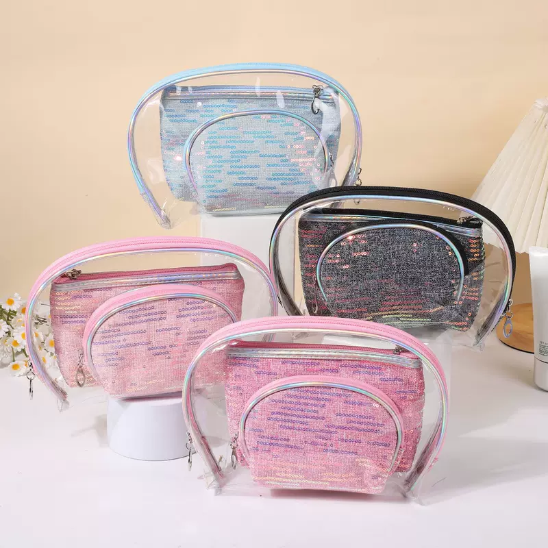 (Границы торговли) кcosmetic bag, маленький клатч, прозрачный вместительный водостойкий ручной набор ПВХ для путешествий, набор из 3 предметов