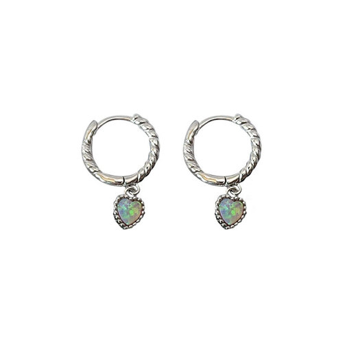 Qianjiatong body S925 sterling silver opal stone love pendant twist ear hoop earrings temperament small earrings ear buckle for women