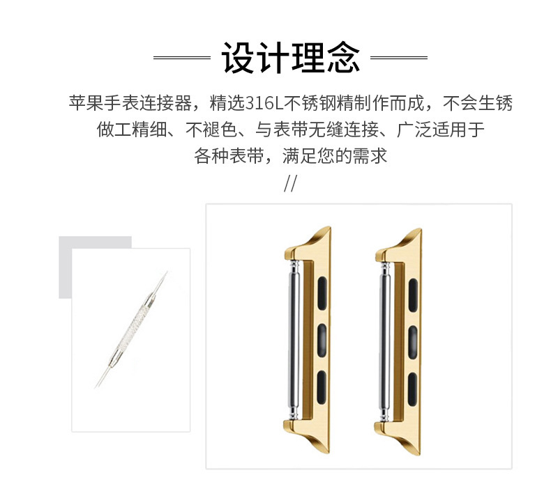 Suitable for Apple watch strap connectors, lugs, iwatch watch adapter, granular metal stainless steel 38/42 in stock details Picture
