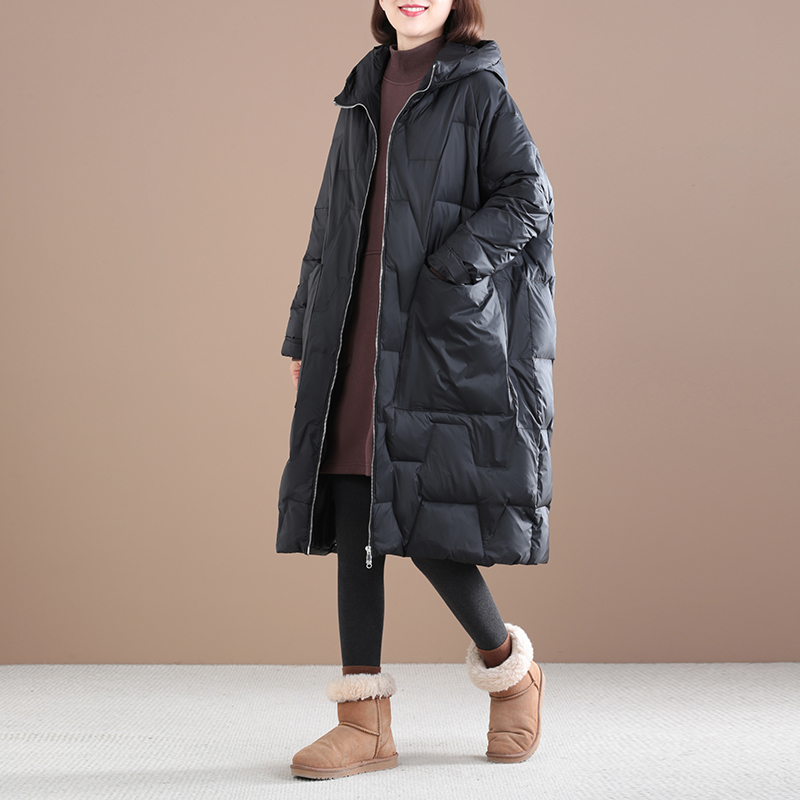 Women's Clothing Large size flesh covering medium and long hooded thick casual Warm jacket jacket_voghion.com