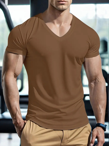 Amazon's popular men's V-neck quick-drying casual T-shirt breathable, absorbent, sweat-wicking, high-elastic, sports fashion V-neck short sleeves