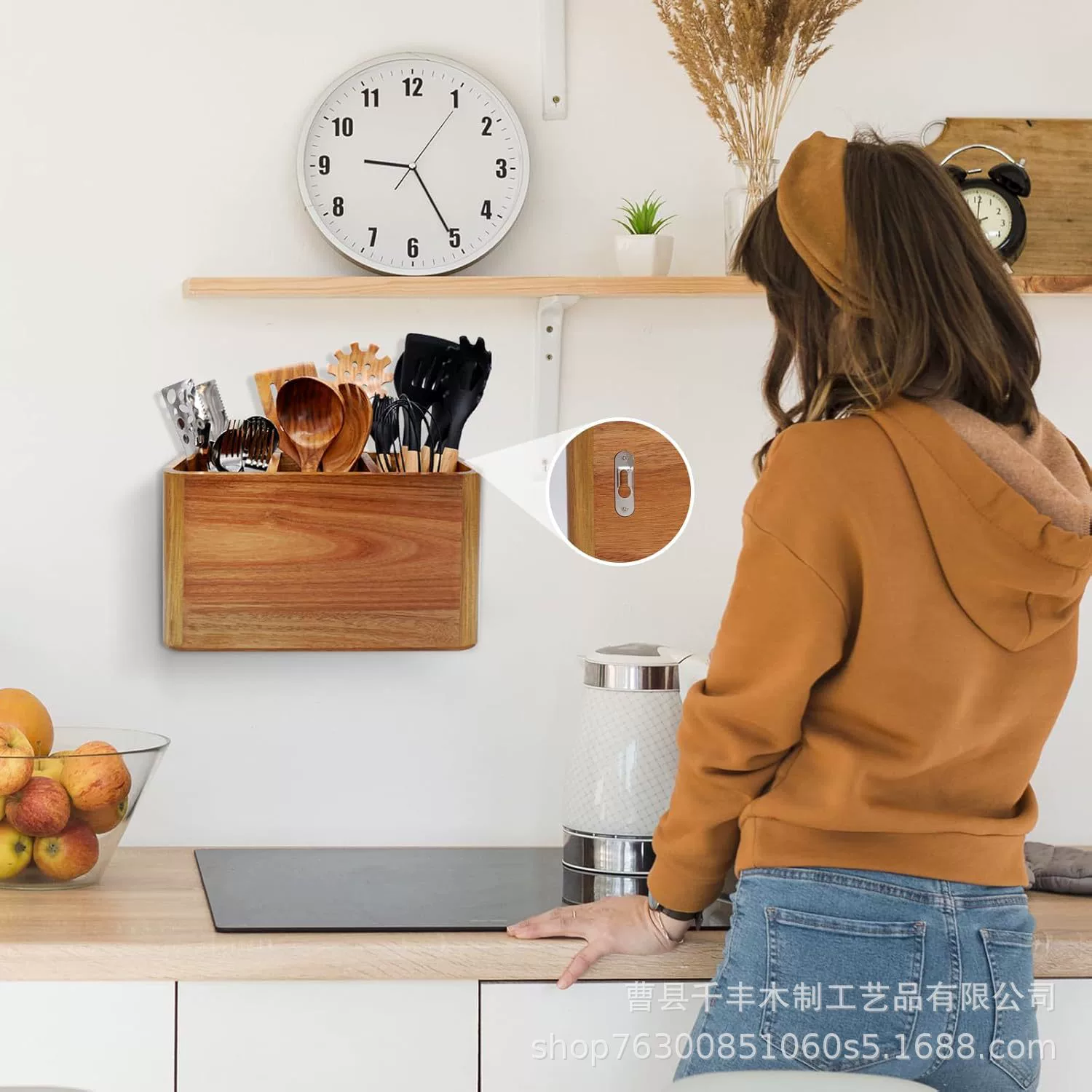 Wooden storage box for home use, kitchenware from natural wood