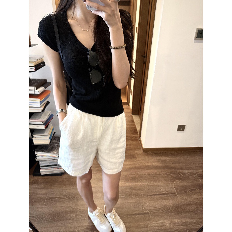 High-Quality Relaxed Raindrop Linen Shorts for Summer, 35% Linen 65% Cotton, High-Waisted, Straight-Cut, Loose-Fitting, Casual Shorts