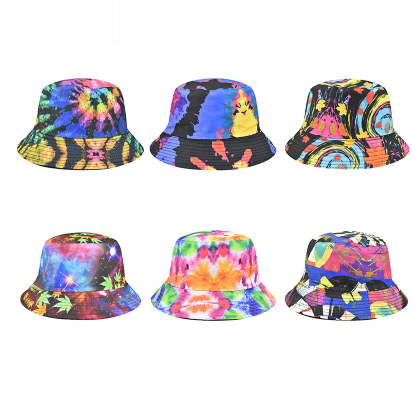 Transfronterizo europeo y americano hip hop personalidad colorido sombrero de pescador teñido con lazo hombres y mujeres colorido transfronterizo moda Primavera y otoño a prueba de polvo sombrero para el sol