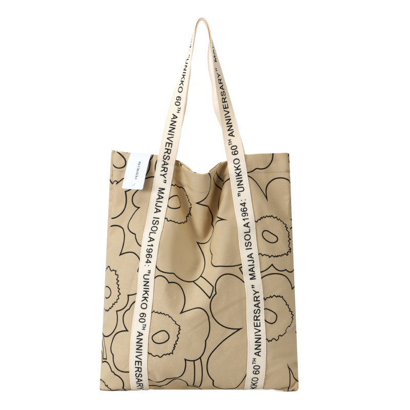 キャンバスバッグ北欧フィンランドフラワーレタープリントトートバッグファッションカジュアル大容量環境に優しいポータブルショッピングバッグ