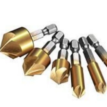 五刃倒角器木工开孔快速导向倒角刀沉头钻 木料定心锪钻 6件套