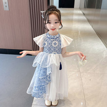 新中式女童改良版连衣裙2024夏装新款女宝宝中国风古装印花裙子