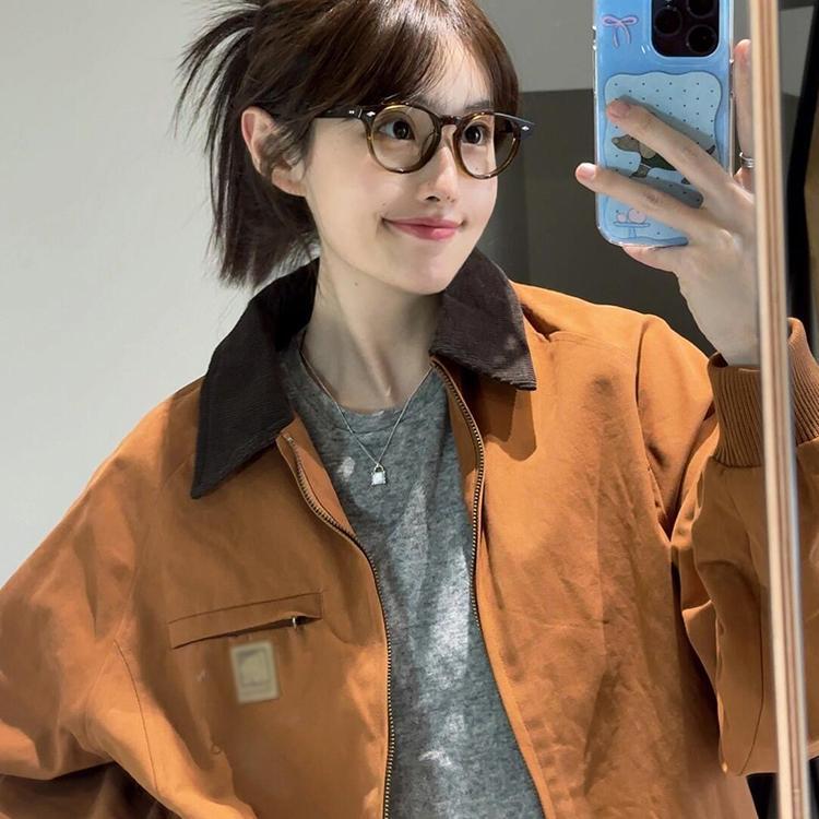 小众复古工装外套女2025秋新款撞色拼接翻领夹克巴恩风情侣上衣|undefined