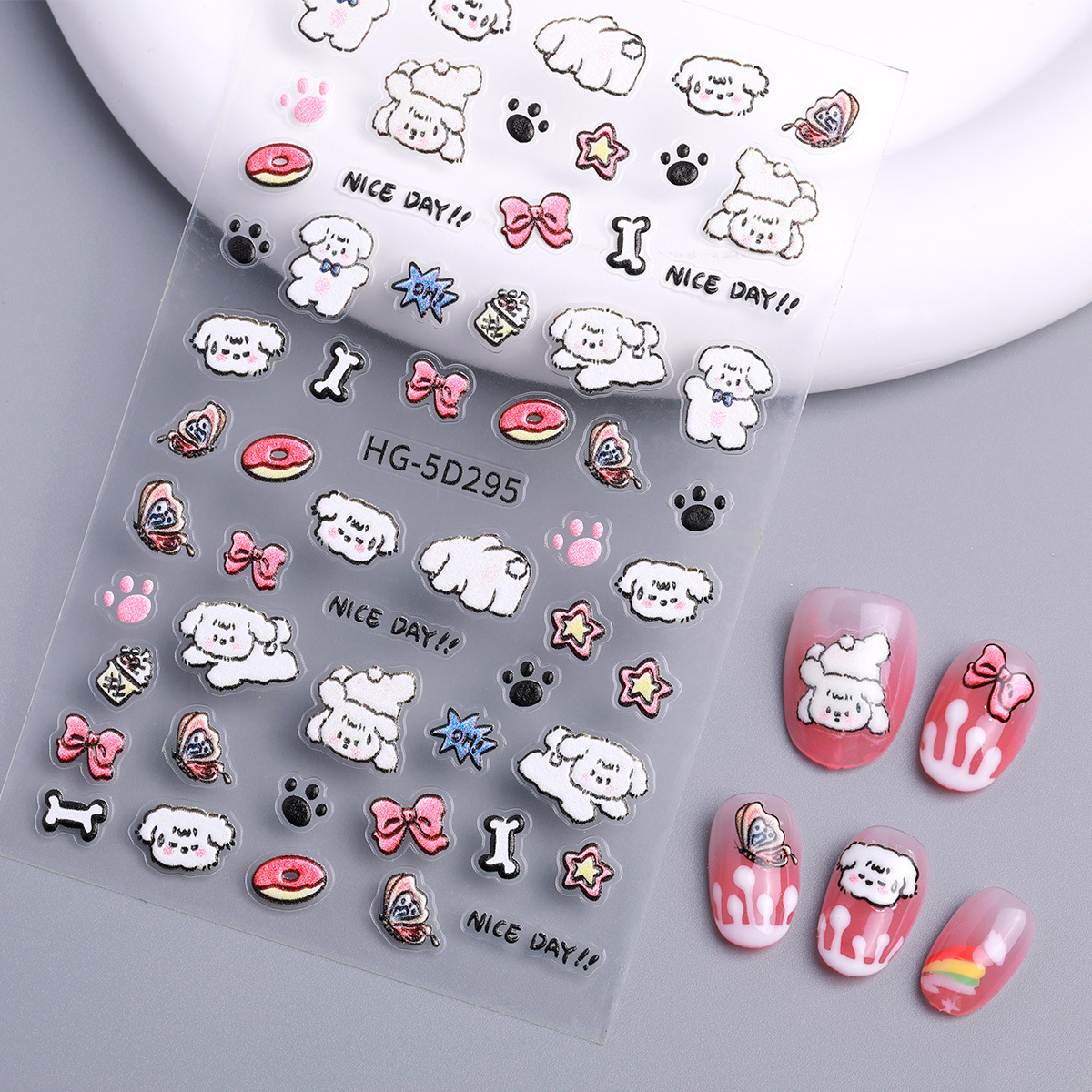 Ins cute perro pegatinas de uñas joyas en relieve japonés adorable gato DIY patrón pegatinas de uñas HG