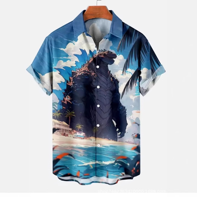 New Cross-Border Retro Men's Hawaiian Gorilla Monster 3D Printed Summer Beach Top Men's Shirt