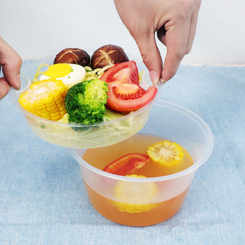Disposable bowl noodle separator double-layer packing box takeout box wholesale 1250 with lid factory plastic PP round bowl