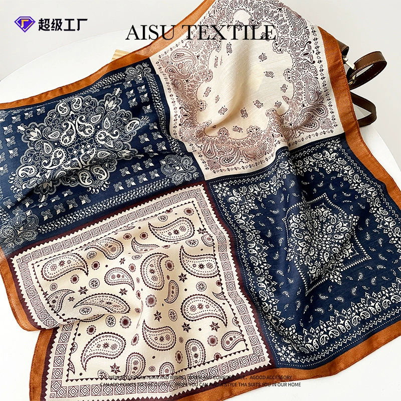 Новый шелковый шарф из кешью с узором «елочка», квадратный шарф с цветными блоками, маленький квадратный шарф в литературном ретро-стиле, декоративный шарф на шею, дышащий шарф