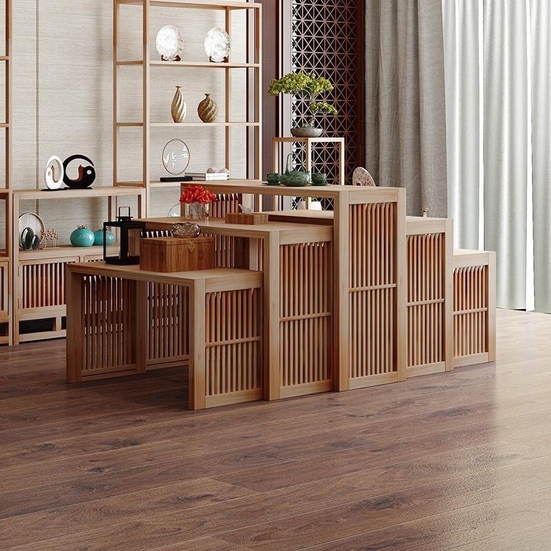 流水台中岛柜茶叶店展示柜中式实木货架展会产品陈列柜原木置物架