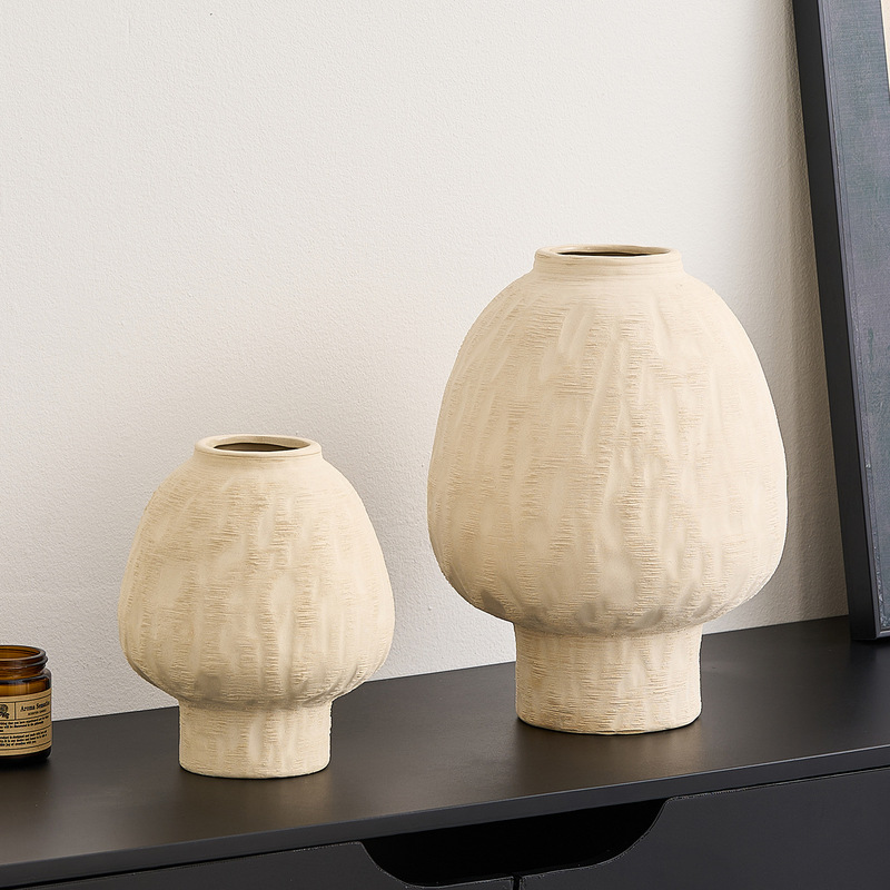 Wabi-Sabi Style Hand-Brushed Ceramic Vase Ornaments Set Off-White Home Decorations Living Room Coffee Table Crafts