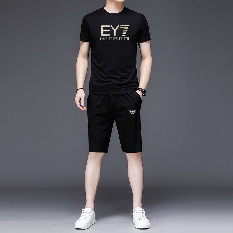 Summer Fitness Running Short-Sleeved Suit for Men, Casual and Comfortable, New Versatile Sportswear, Korean Style Trendy Shorts, Breathable Summer Fitness Running Short-Sleeved Suit for Men, Casual and Comfortable, New Versatile Sportswear, Korean Style Trendy Shorts, Breathable