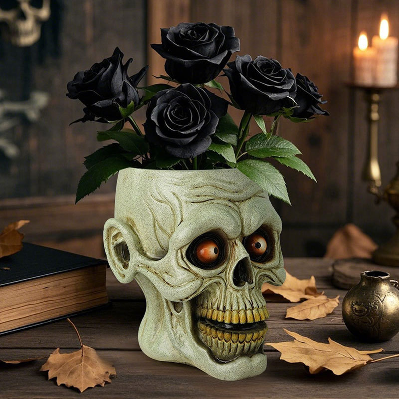  Direct Supply of Halloween Creative Skull Resin Ornaments Home Desktop Holiday Decoration Green Plant Container Decorations