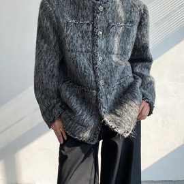 小香风毛呢外套男美式复古编织毛夹克单排扣高街流苏情侣上衣现货