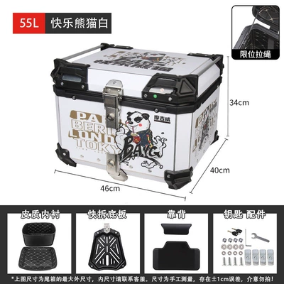 Motorcycle trunk – motorcycle rear trunks, aluminum alloy - 55l-happy-panda-white-high-end-version-backrestinner-liningquick-release-base-plate