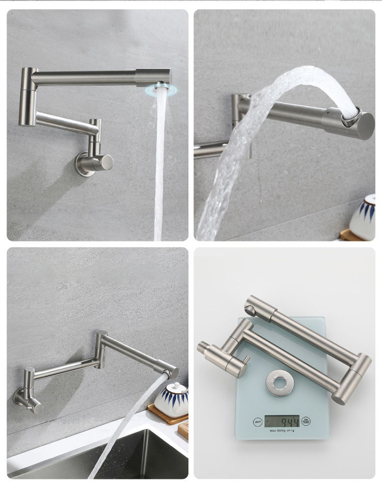 Folding faucet, wall-mounted 304 stainless steel sink faucet, kitchen washing tray, single-cooling wall-mounted household undefined