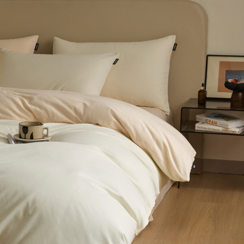 High-end nuevo algodón molido cama gaza de cuatro piezas conjunto de color sólido de doble parche de algodón puro tipo a sábanas de cama 4 suave