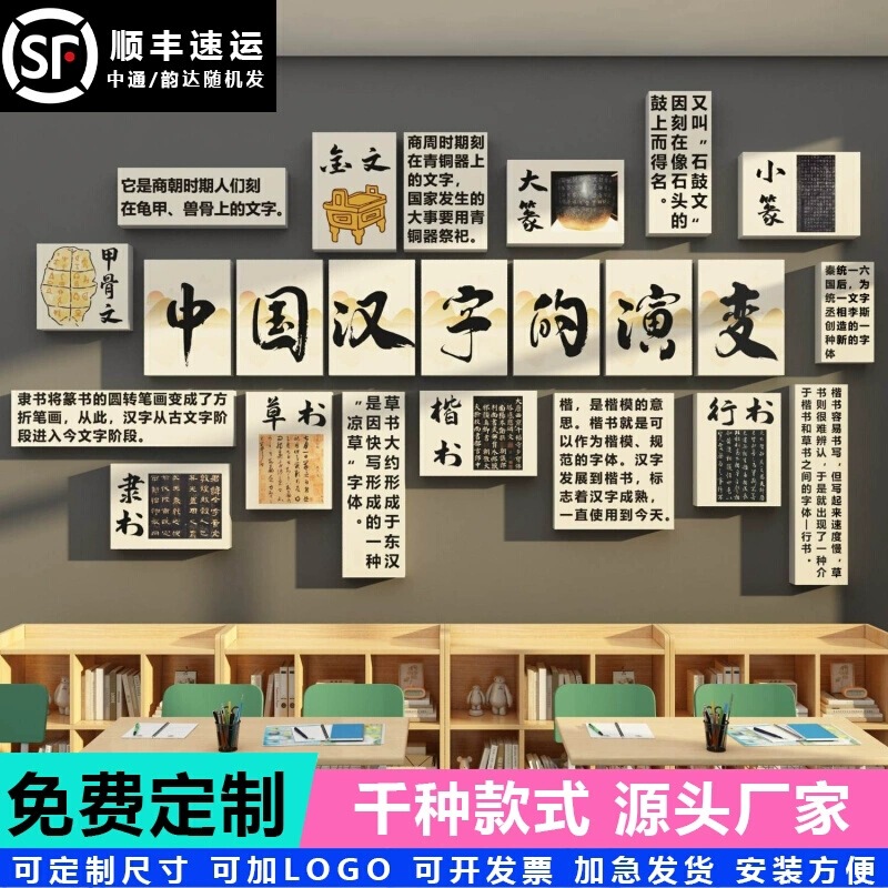 The Evolution of Chinese Characters Cultural Wall Decoration Stickers Innovative Oracle Script Classroom Back Wall Class Atmosphere Layout Blackboard Newspaper