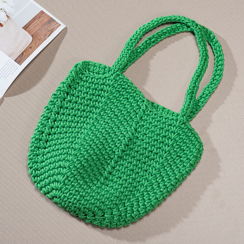 Bolsa de algodón tejida a mano, bolsa de cubo hueco, estilo coreano casual, versátil, bolsa de hombro, bolsa de playa