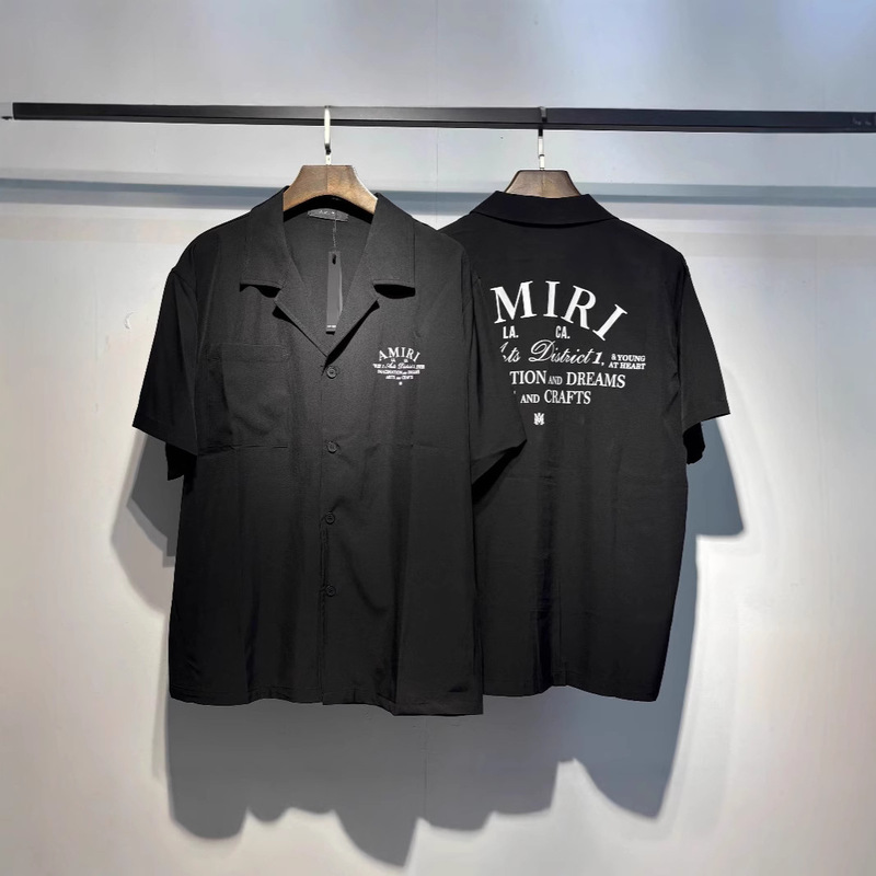 25 New Trendy Brand Amiri Letter Logo English Printed Casual Loose Short-Sleeved Shirts for Men and Women