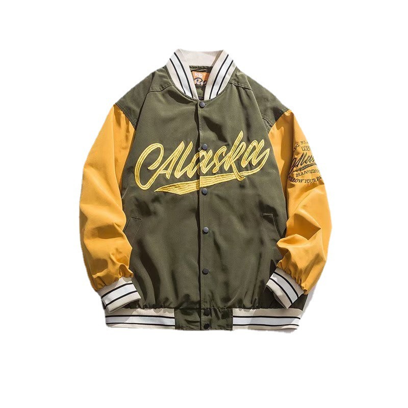 Men's Spring Jacket Letter Embroidery Contrast Stitching Baseball_voghion.com