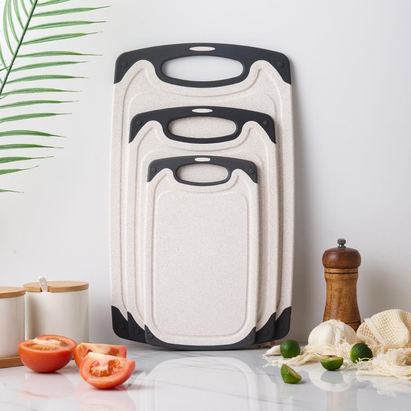 Set of Three Kitchen Boards: Wheat Straw Auxiliary Food Board, PP Plastic Fruit Cutting Board, and Vegetable Board