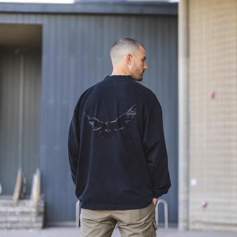 Yeezy Kanye三方 Collaboration Kanye Same Style T-Shirt Peace Dove Top American High Street Loose Vintage Long Sleeve Yeezy Kanye三方 Collaboration Kanye Same Style T-Shirt Peace Dove Top American High Street Loose Vintage Long Sleeve