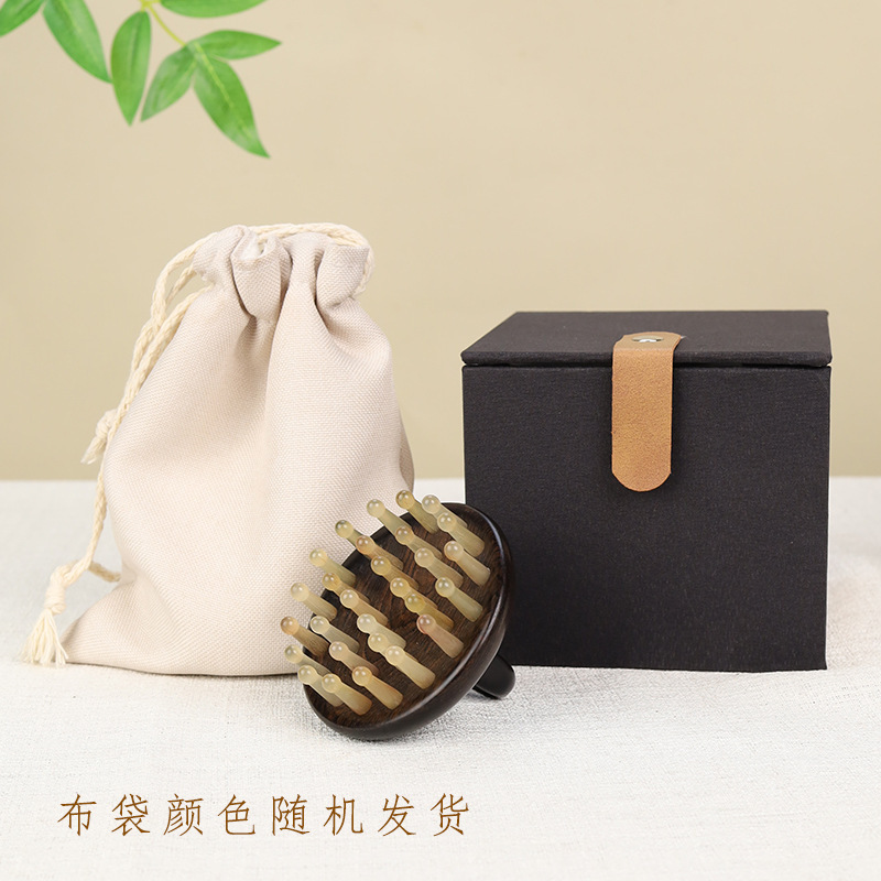 紫光檀木羊角尖齿梳子指环按摩梳经络刷头部疏通肩颈刮痧全身按摩|undefined