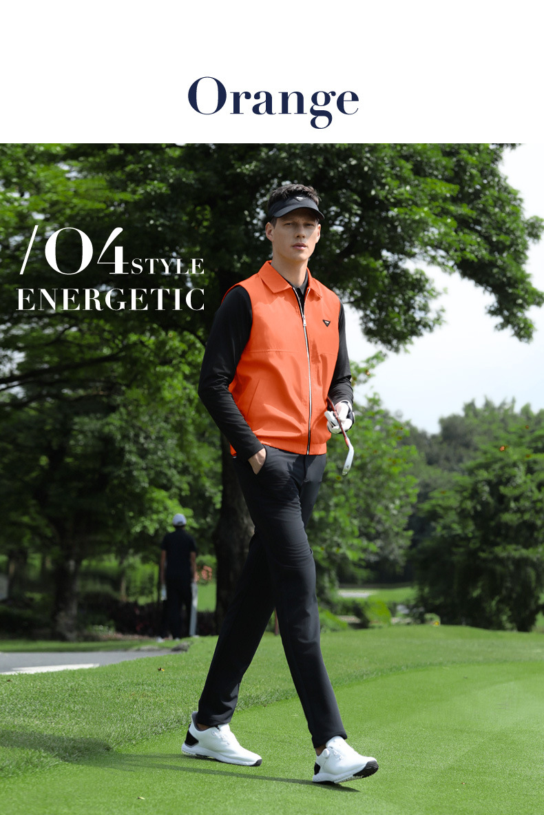 Áo vest golf nam chống gió dệt kẻ sọc khóa kéo mùa thu đông — Áo vest màu cam [dệt kẻ sọc/khóa nhiệt độ chống gió/viền đàn hồi] YF815 chi tiết 19