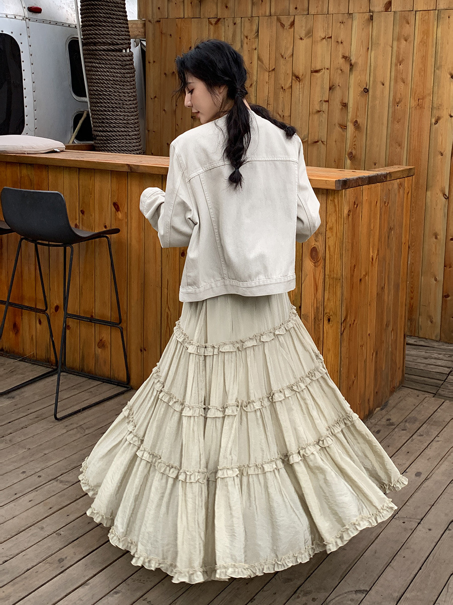 NEIHE内河2025春秋新作 優しい甘さと妖精のような千層ケーキロングスカート レディース 250016