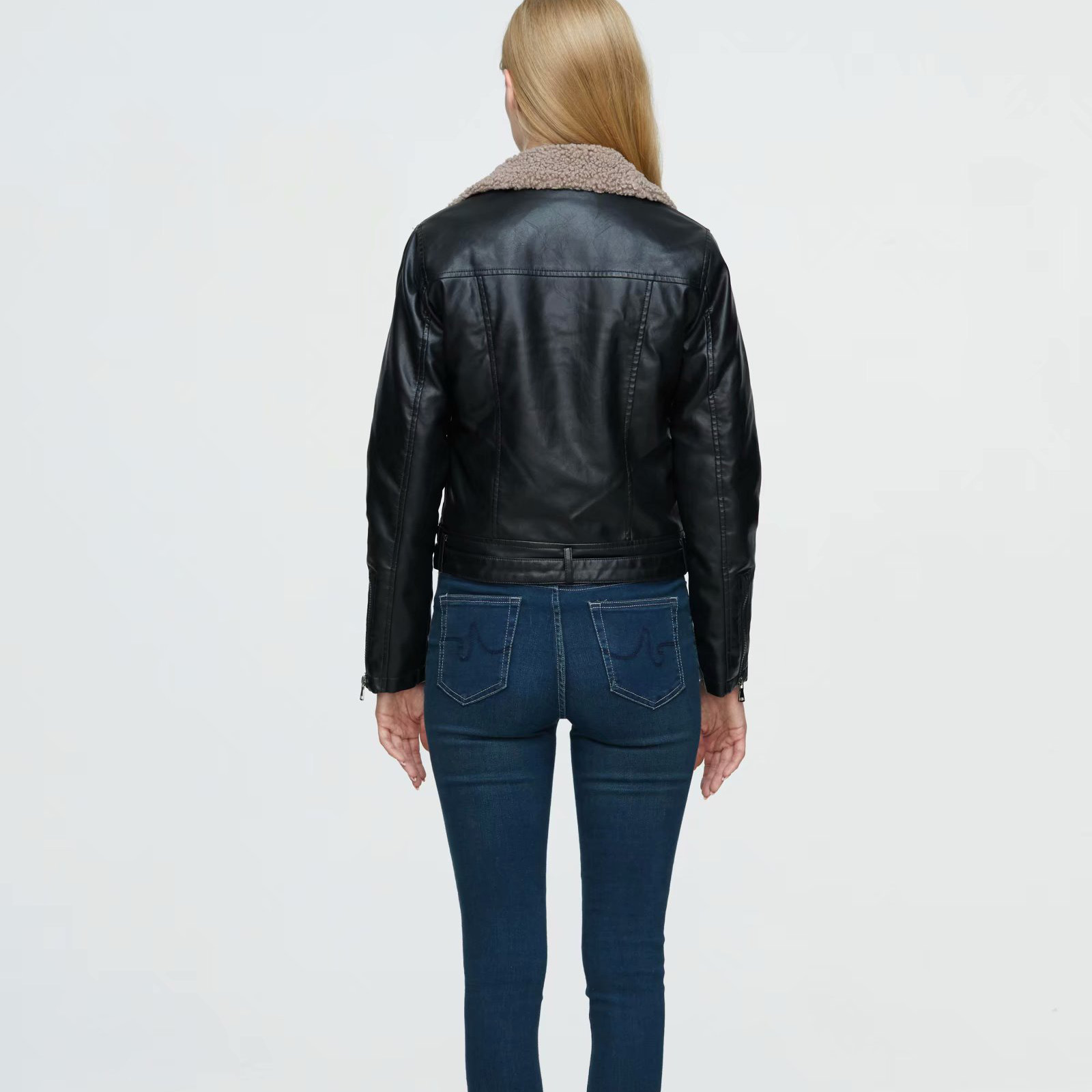 Abbigliamento donna autunno e inverno pelliccia tutto in uno pelliccia di agnello moto giacca in pelle da donna ispessita_voghion.com