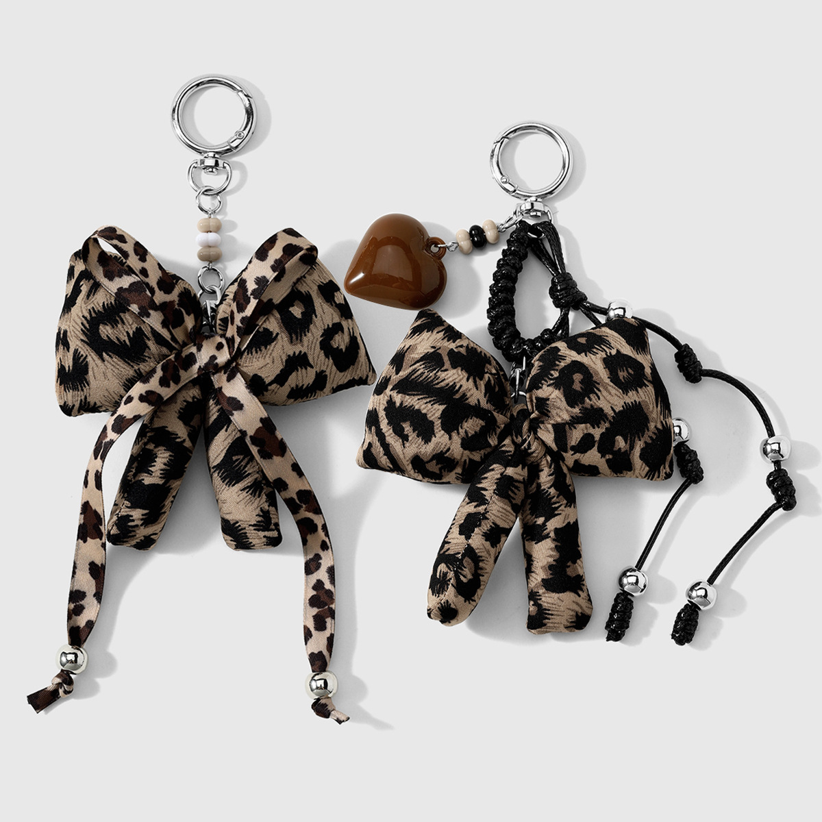 1 retro dulce cool girl marrón leopardo estampado arco arco amor DIY llavero bolsos colgantes
