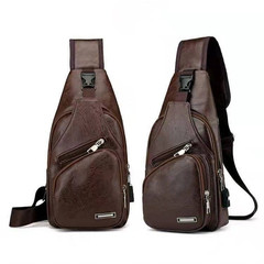 Wholesale Export PU Men's Crossbody Chest Bag USB Charging Chest Bag 2023 New Casual Fashion Single Shoulder Backpack