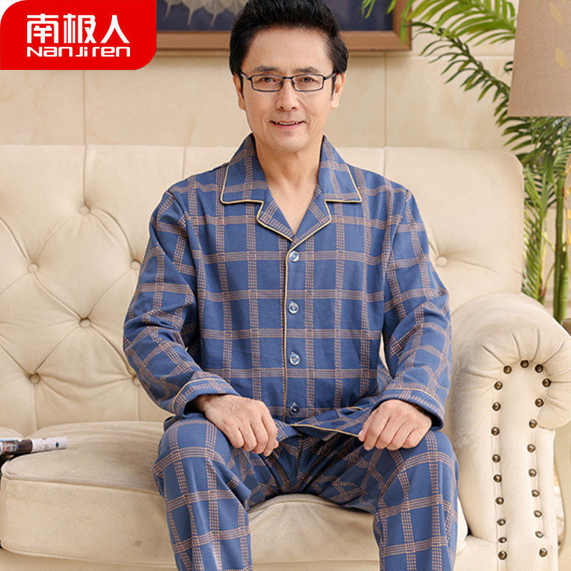 Pijamas de hombre primavera y otoño de mediana edad 100% algodón de manga larga de mediana edad y anciano papá más tamaño traje de homewear